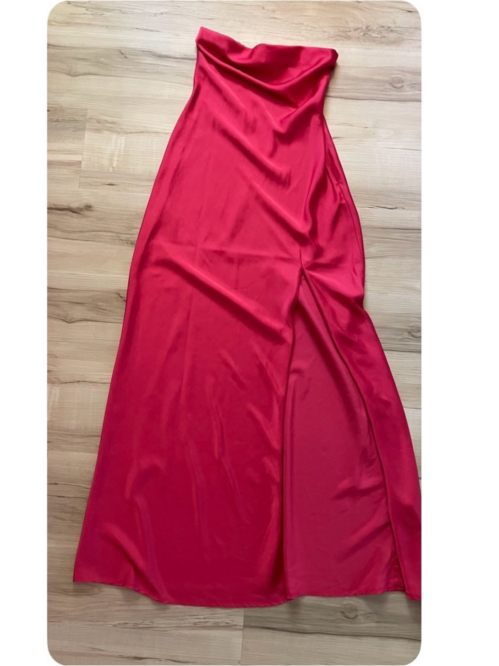 Forever 21 Strapless Satin Maxi Dress in Bright Red